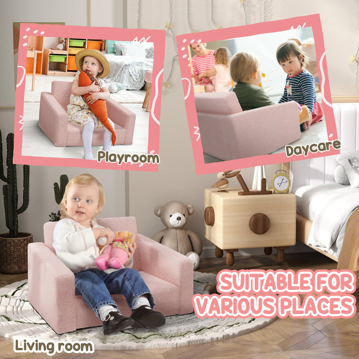 AIYAPLAY Childrens Sofa 2 in 1 Kids Convertible Sofa Kids Armchair, Foldable Recliner for for Bedroom Playroom Living Room, Pink | Aosom UK