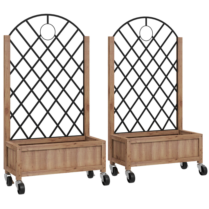Wooden Planter, with Metal Trellis - Brown/Black