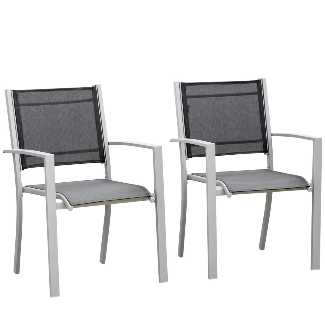 Garden Chairs Set Of 2 Outdoor Chairs with Steel Frame Texteline Seats for Dining Patio Balcony Grey and Black