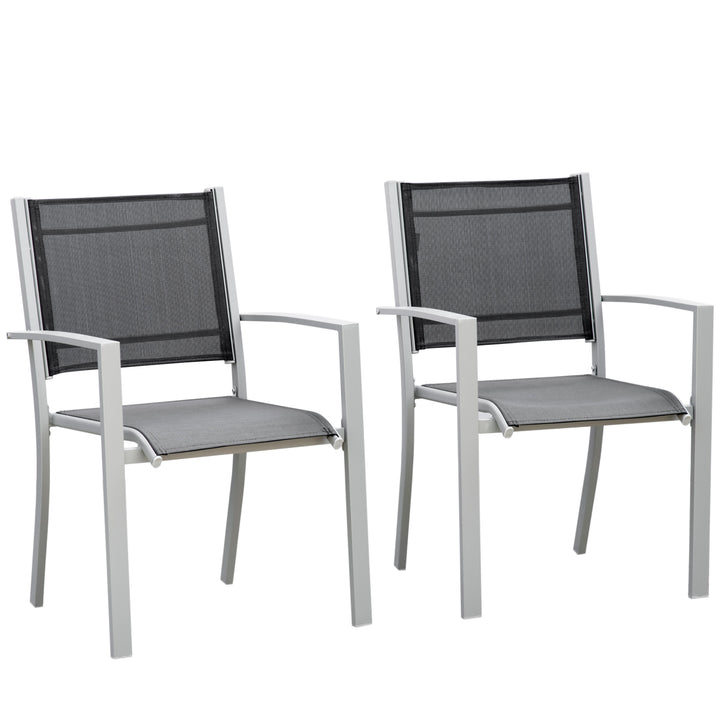 Garden Chairs Set Of 2 Outdoor Chairs with Steel Frame Texteline Seats for Dining Patio Balcony Grey and Black