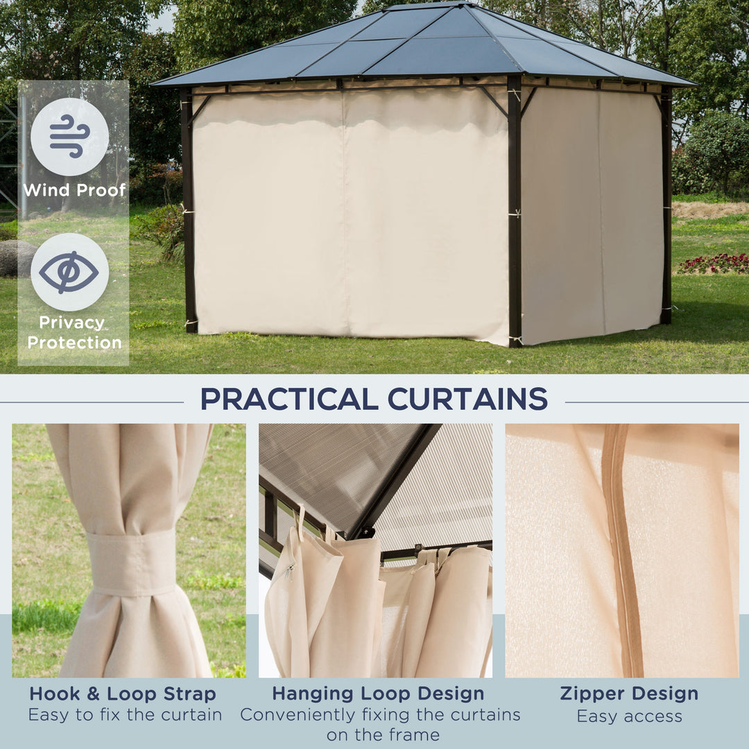 MCL 3 x 3.6m Hardtop Gazebo Canopy with Polycarbonate Roof Garden Pavilion with Removable Curtains and Steel Frame, Brown