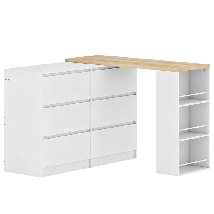 Vanity Table, Dressing Table with 6 Drawers and 3-Tier Shelf for Women