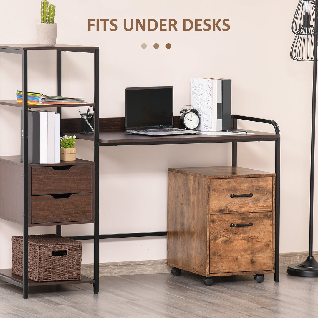 Rolling File Cabinet with 2 Drawers, Mobile Filing Cabinet with Hanging File Folder for Letter Sized Documents, Rustic Brown