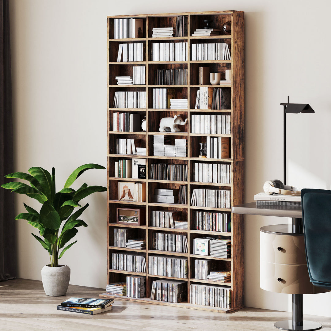 CD Storage Unit with Adjustable Shelves, 102 x 195 cm, Rustic Brown