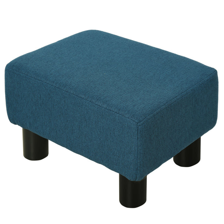 HOMCOM Linen Fabric Ottoman Footstool, Cube Design with 4 Plastic Legs, Comfortable Seating, Blue | Aosom UK