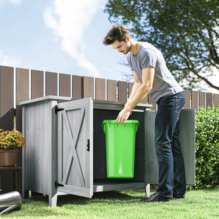 MCL Wooden Garden Shed, Outdoor Fir Wood Storage Shed with Shelf and Double Doors, Light Grey