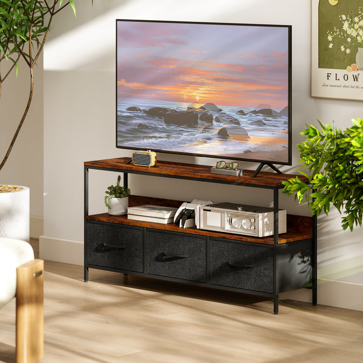 TV Stand Cabinet with 3 Foldable Drawers - Rustic Brown