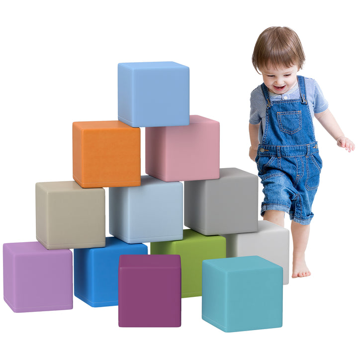 HOMCOM 12 PCs Soft Play Blocks, Soft Foam Toy, Building and Stacking Blocks for Kids, Multicoloured | Aosom UK