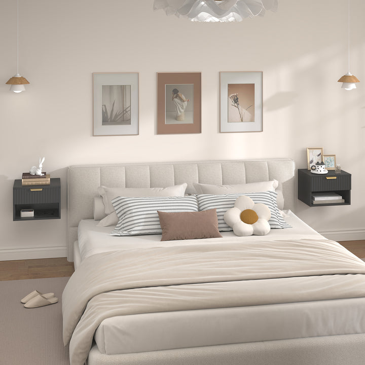 Floating Nightstands Set of 2, Modern Wall Mounted Bedside Tables, Bla