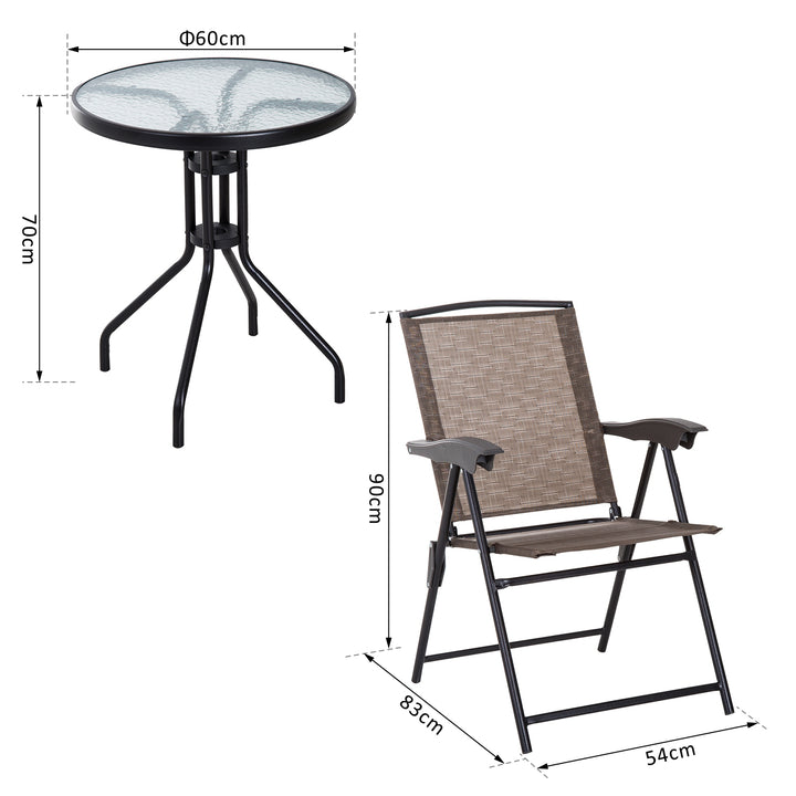 Outsunny 3 Piece Patio Furniture Garden Bistro Set Outdoor 2 Folding Chairs 1 Tempered Glass Table  Adjustable Backrest Metal