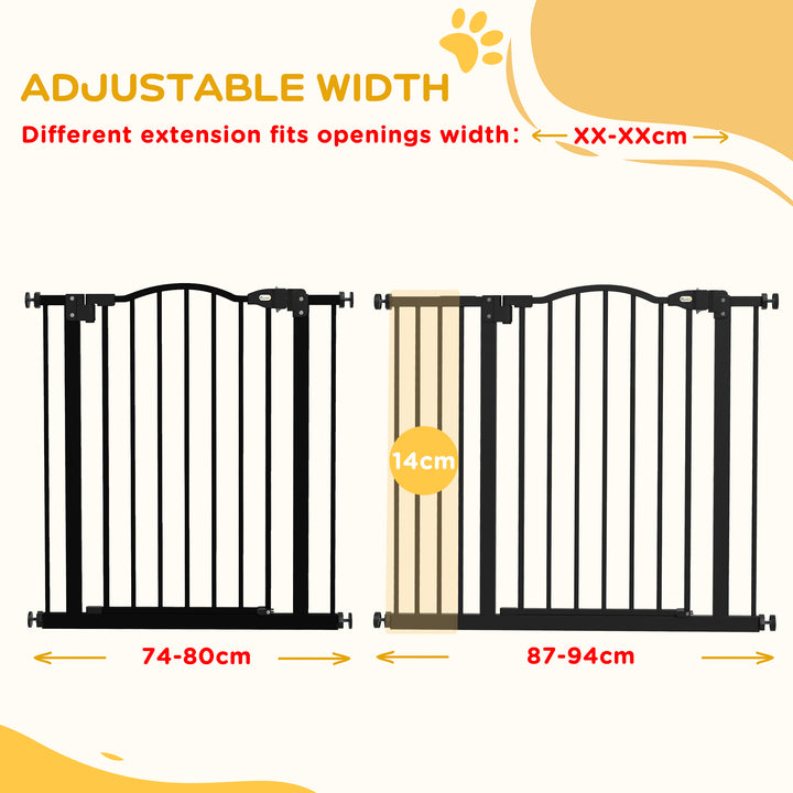 Metal 74-94cm Adjustable Pet Gate Safety Barrier w/ Auto-Close Door Black