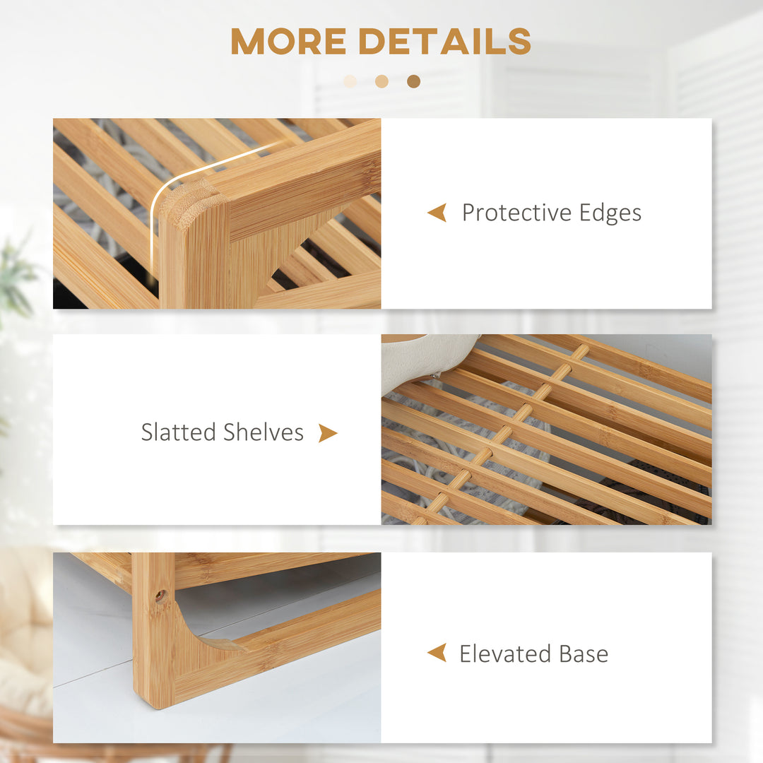 HOMCOM Bamboo Shoe Rack, 3-Tier Storage Organizer, Slatted Shelves, Free Standing, for 9 Pairs, Entryway, Natural Finish | Aosom UK