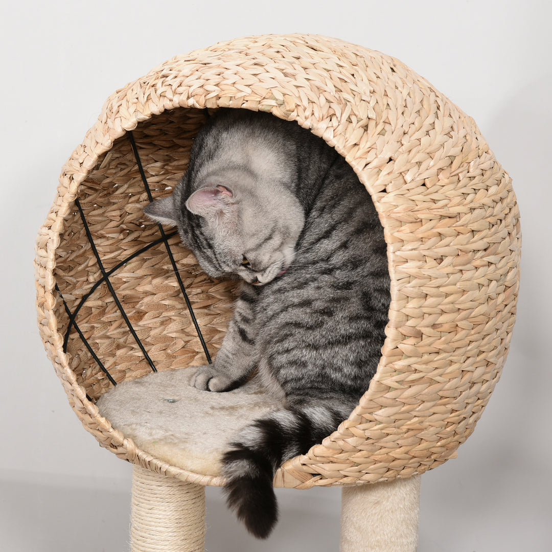 PawHut Cat tree Cat Tower 100cm Climbing Activity Center with Sisal Scratching Post Condo Perch Hanging Balls Teasing Rope Toy Cushion | Aosom UK