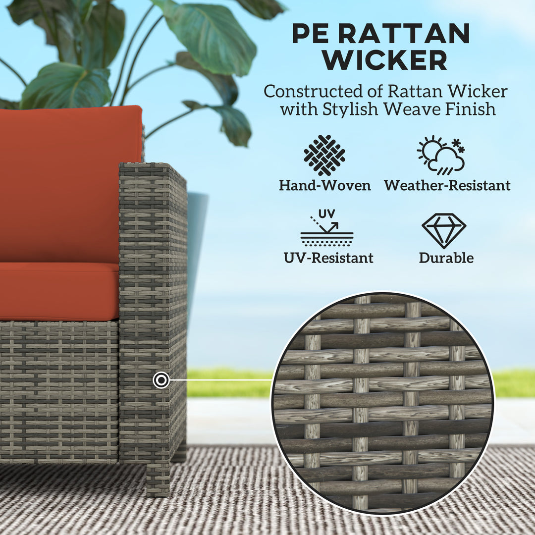 Rattan Sofa, 2 Seater Garden Furniture with Soft Padded Cushion and Armrests, Wicker Garden Loveseat for Patio, Grey