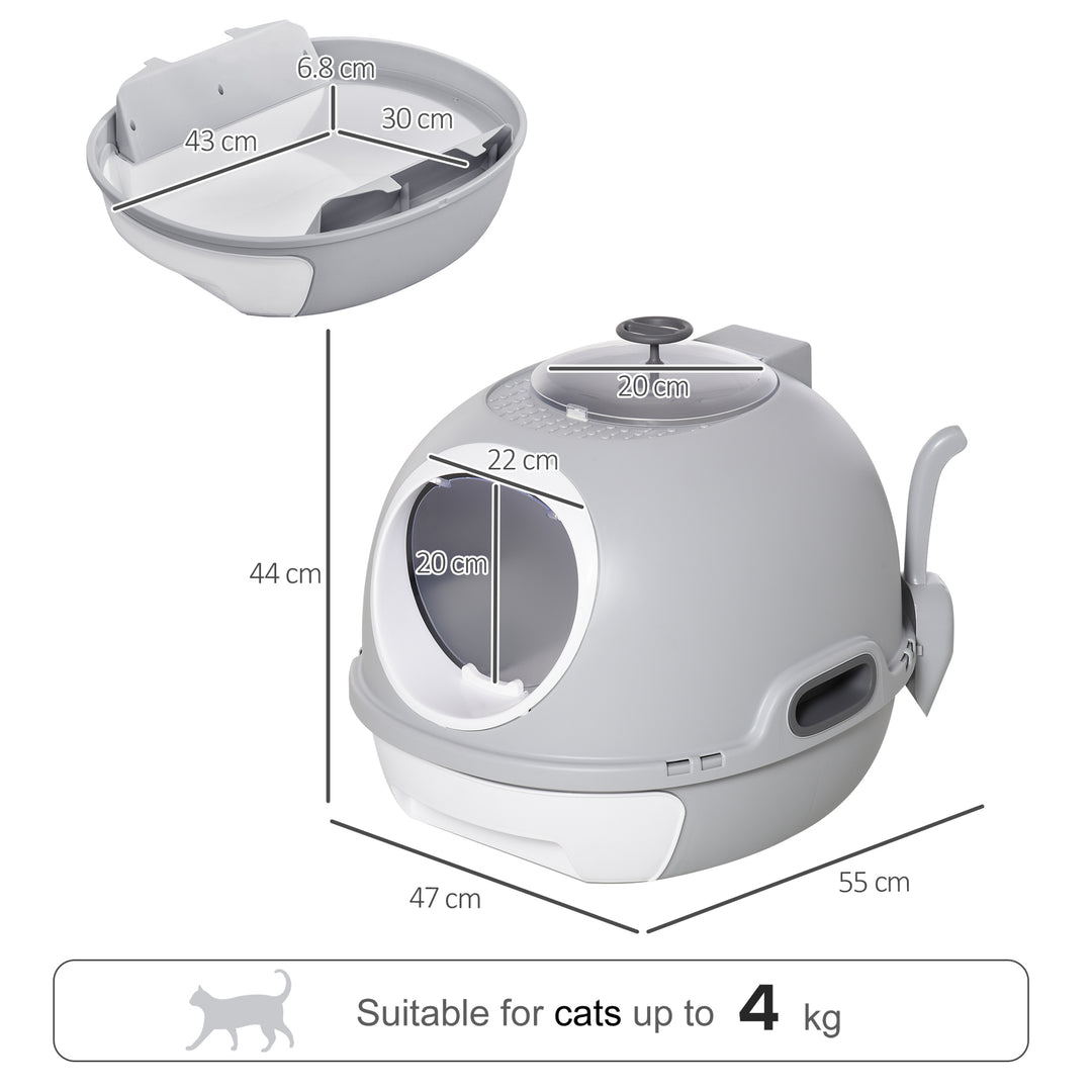 Cat Litter Box Toilet with Litter Scoop Enclosed Drawer, Front Entry Top Exit, Easy To Clean Grey
