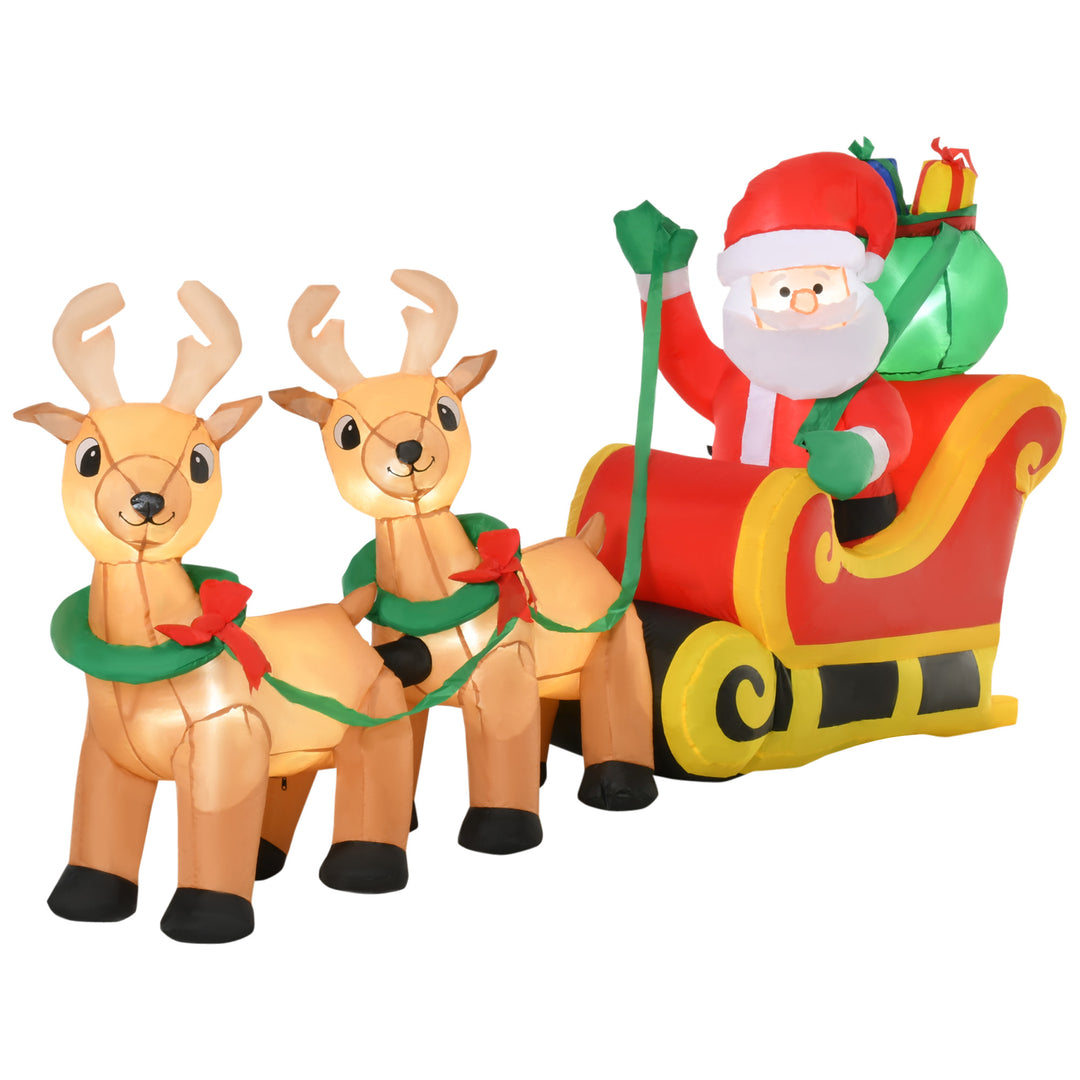 8ft Christmas Inflatable Santa Claus on Sleigh, LED Lighted for Home Indoor Outdoor Garden Lawn Decoration Party Prop