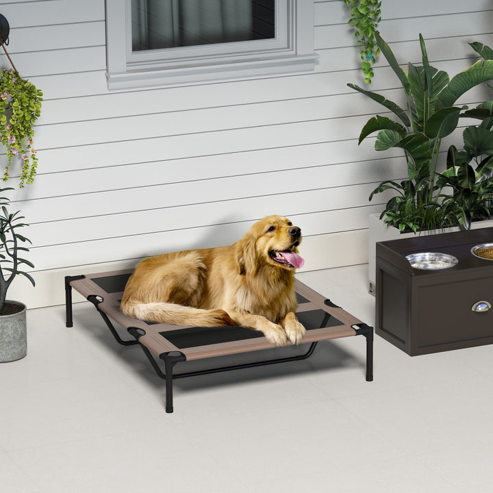 MCL Raised Dog Bed Cooling Elevated Pet Cot with Breathable Mesh for Indoor Outdoor Use Brown, XX Large, 122 x 92 x 23cm