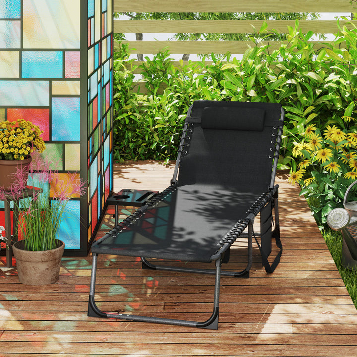 Five-Position Reclining Sun Lounger - Black