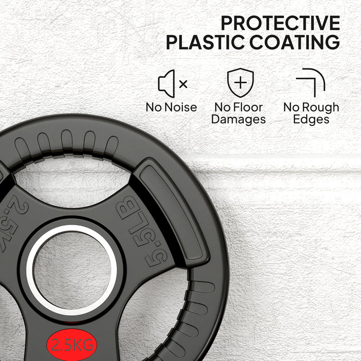 MCL Olympic Weight Plates, 2"/5cm Weight Disc Pair with Tri-Grips, 2 x 2.5kg Dumbbell Plates for Weightlifting and Strength Training Home Gym Fitness Workout, Black