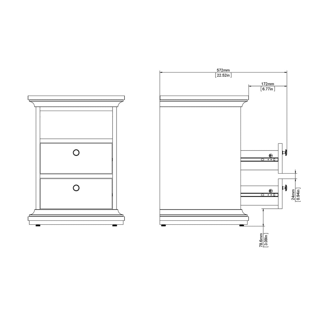 Paris Bedside 2 Drawers in Matt Grey