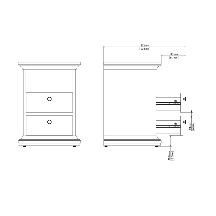 Paris Bedside 2 Drawers in Matt Grey