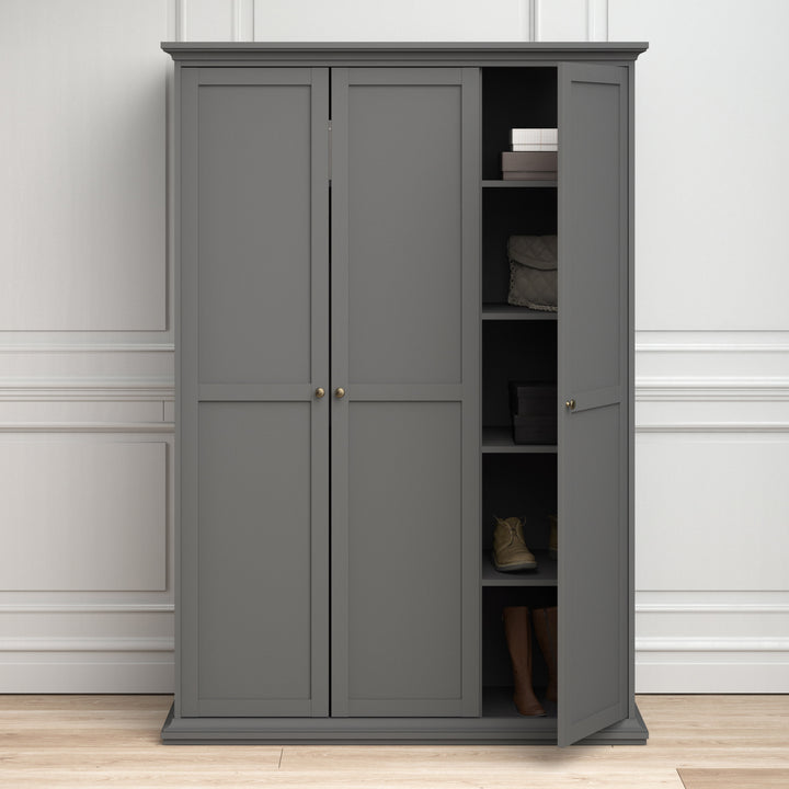 Paris Wardrobe with 3 Doors in Matt Grey