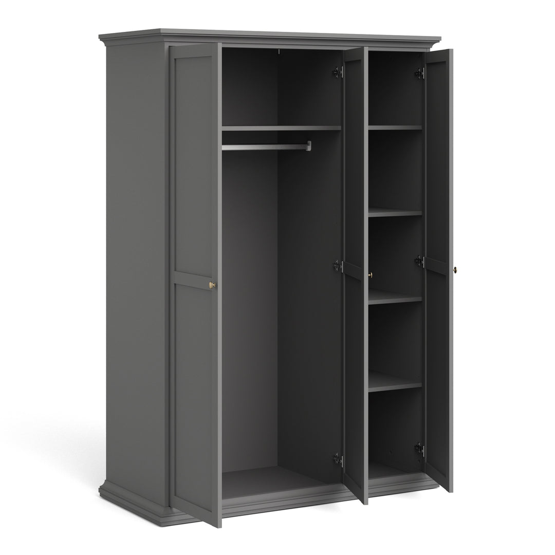 Paris Wardrobe with 3 Doors in Matt Grey