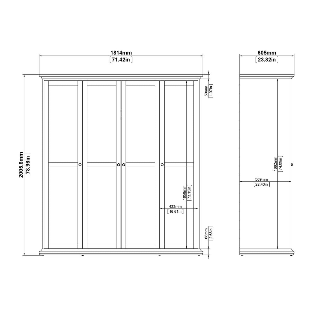 Paris Wardrobe with 4 Doors in White