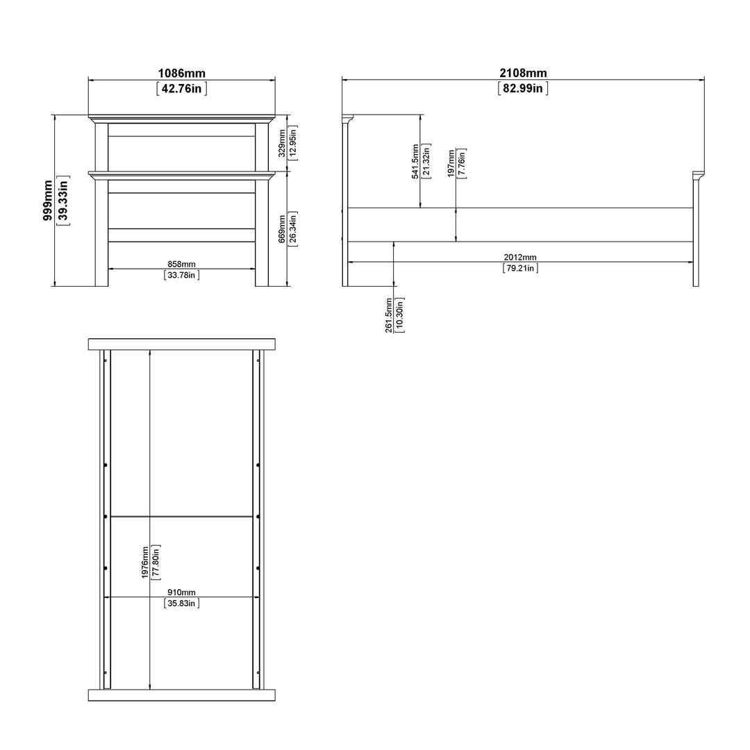 Paris Single Bed (90 x 200) in Matt Grey