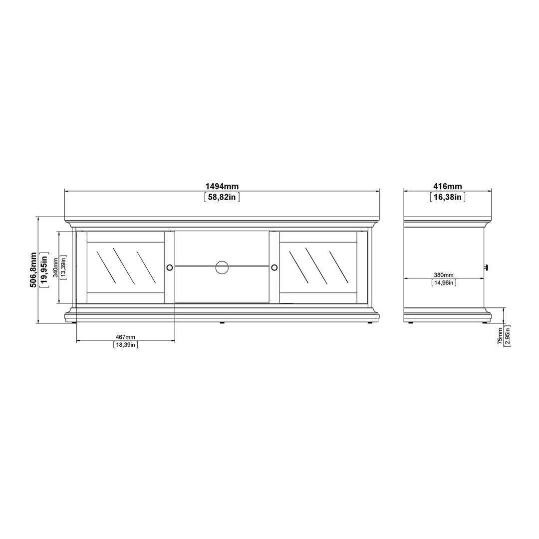 Paris TV Unit - Wide - 2 Doors 1 Shelf in White