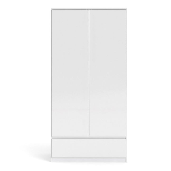 Naia Wardrobe with 2 doors + 1 drawer in White High Gloss