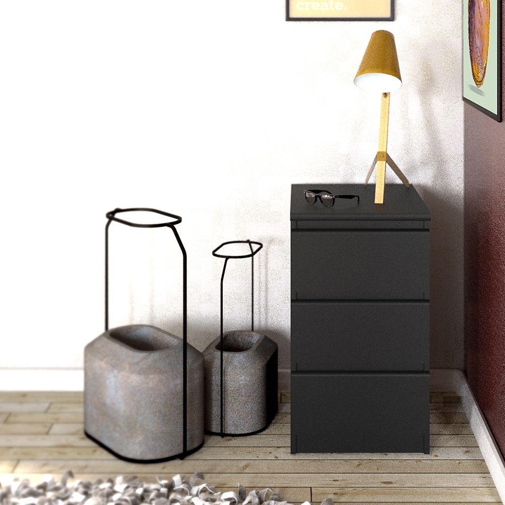 Naia Bedside 3 Drawers in Black Matt