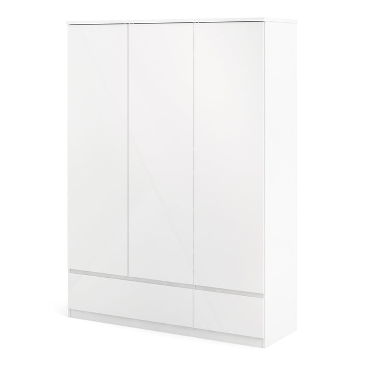 Naia Wardrobe with 3 doors + 2 drawers in White High Gloss