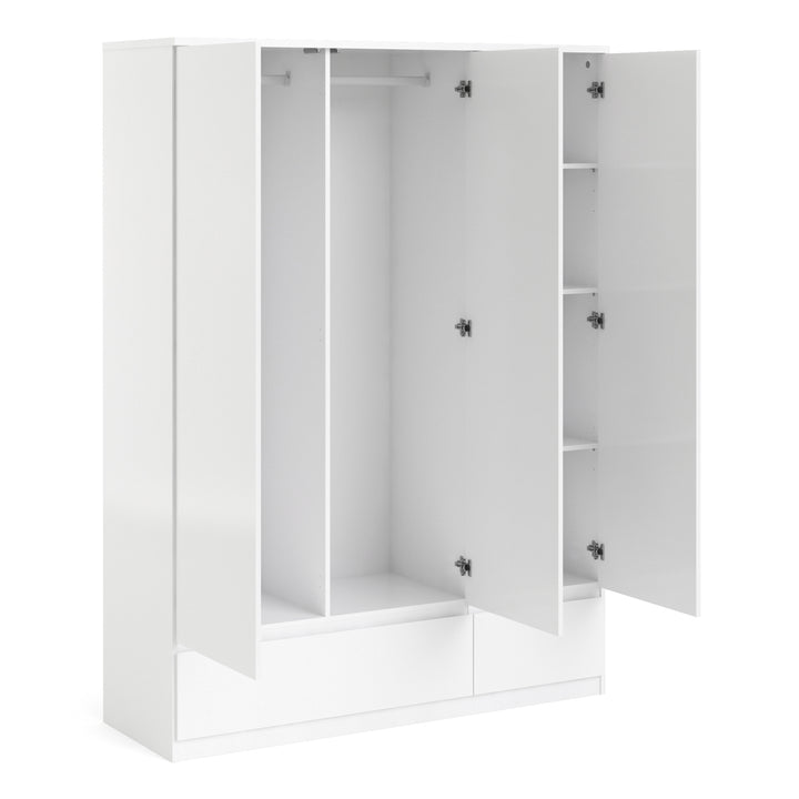 Naia Wardrobe with 3 doors + 2 drawers in White High Gloss
