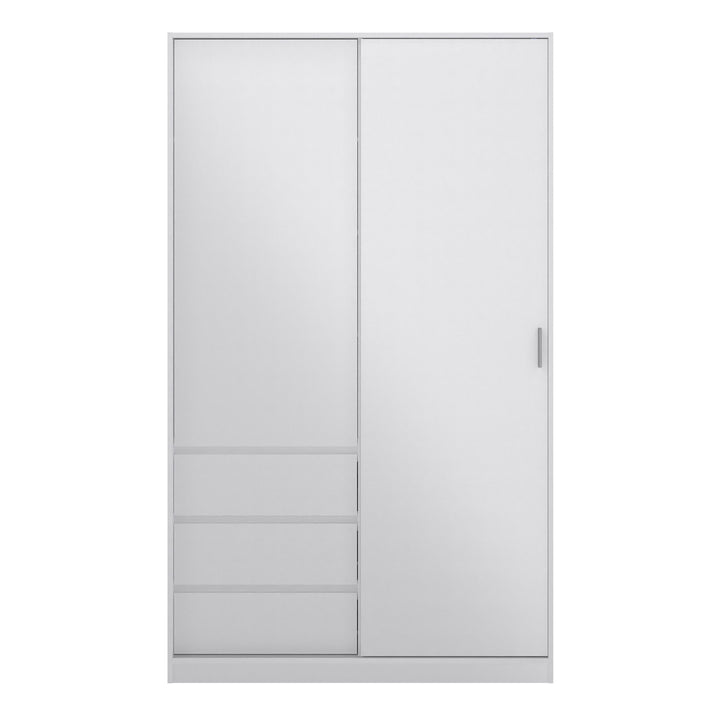 Naia Wardrobe with 1 Sliding door + 1 door + 3 drawers in White High Gloss