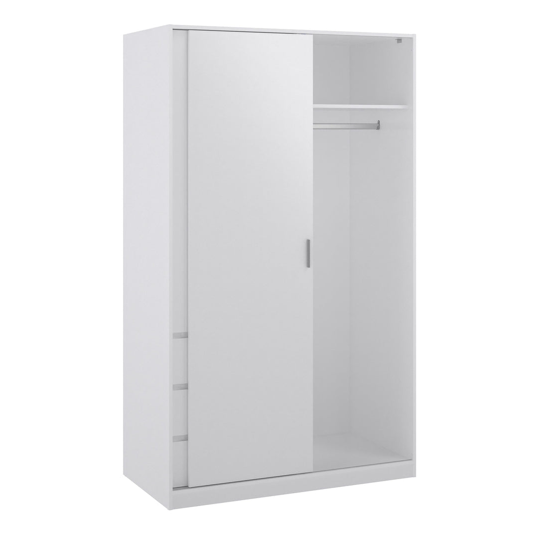 Naia Wardrobe with 1 Sliding door + 1 door + 3 drawers in White High Gloss