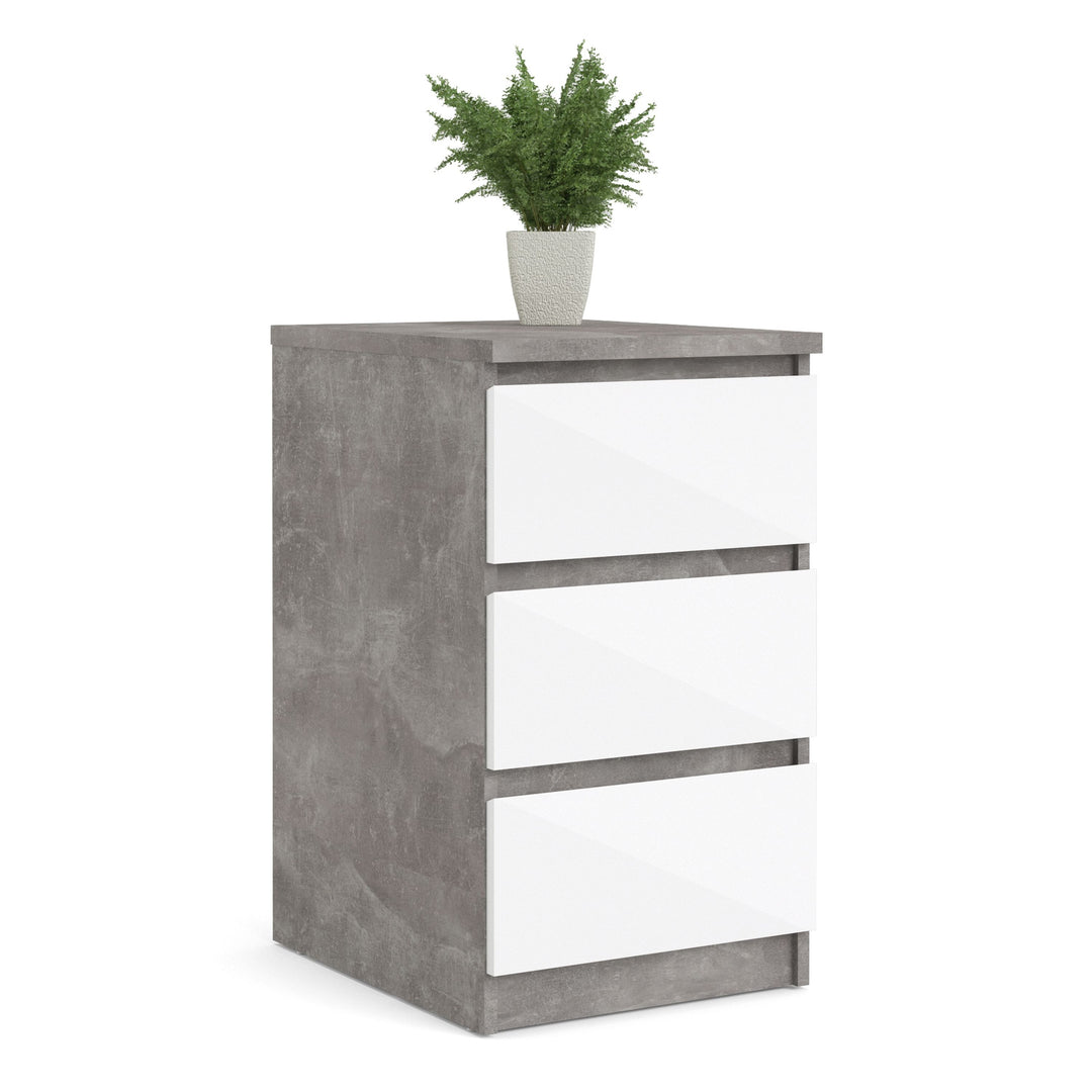 Naia Bedside 3 Drawers in Concrete and White High Gloss