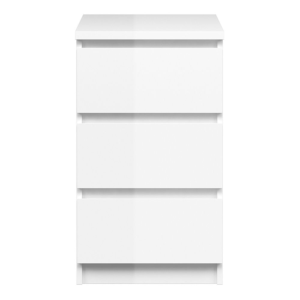 Naia Bedside 3 Drawers in White High Gloss