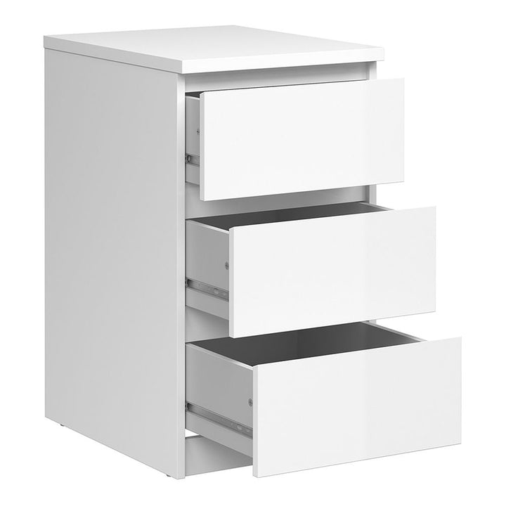 Naia Bedside 3 Drawers in White High Gloss