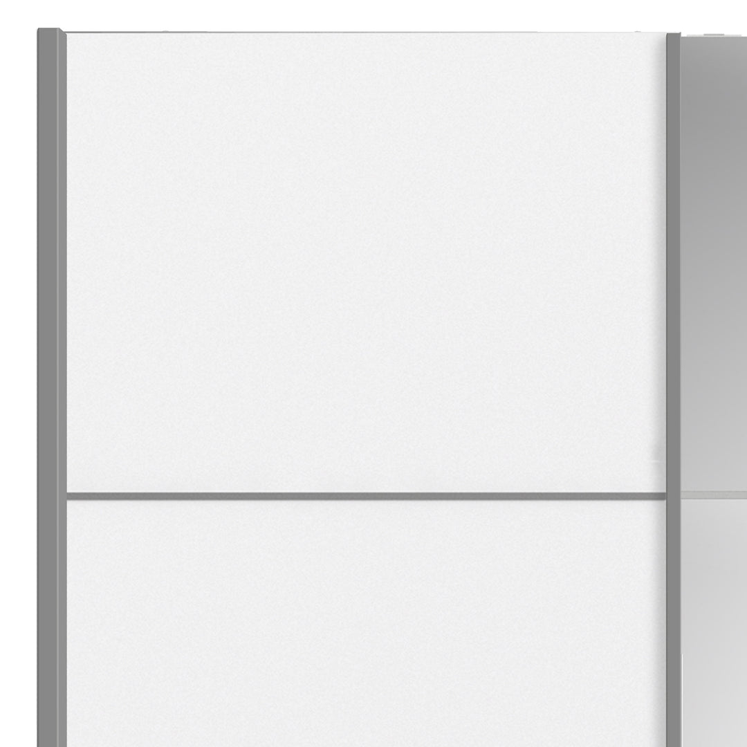 Verona Sliding Wardrobe 180cm in White with White and Mirror Doors with 2 Shelves