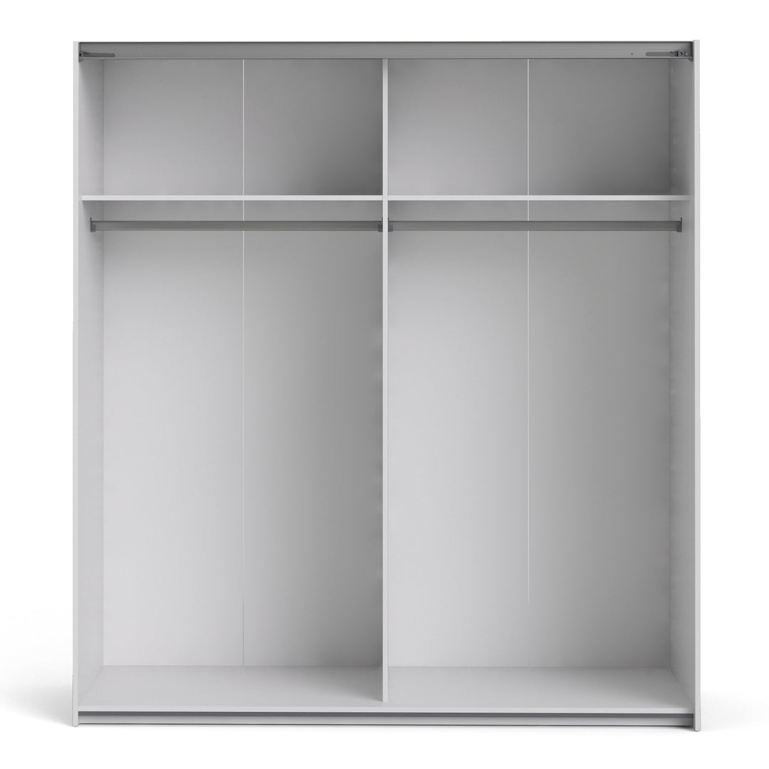 Verona Sliding Wardrobe 180cm in White with White and Mirror Doors with 2 Shelves