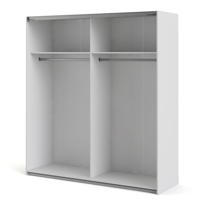 Verona Sliding Wardrobe 180cm in White with White and Mirror Doors with 2 Shelves