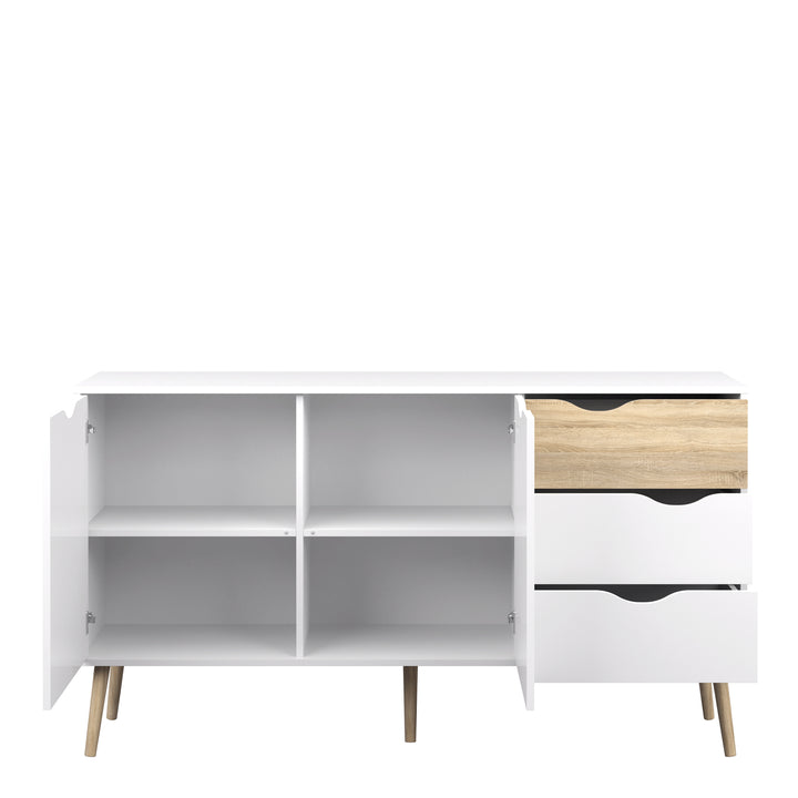 Oslo Sideboard - Large - 3 Drawers 2 Doors in White and Oak