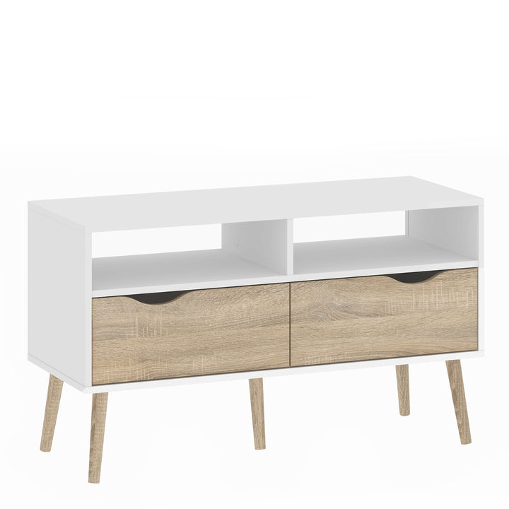 Oslo TV Unit 2 Drawers in White and Oak