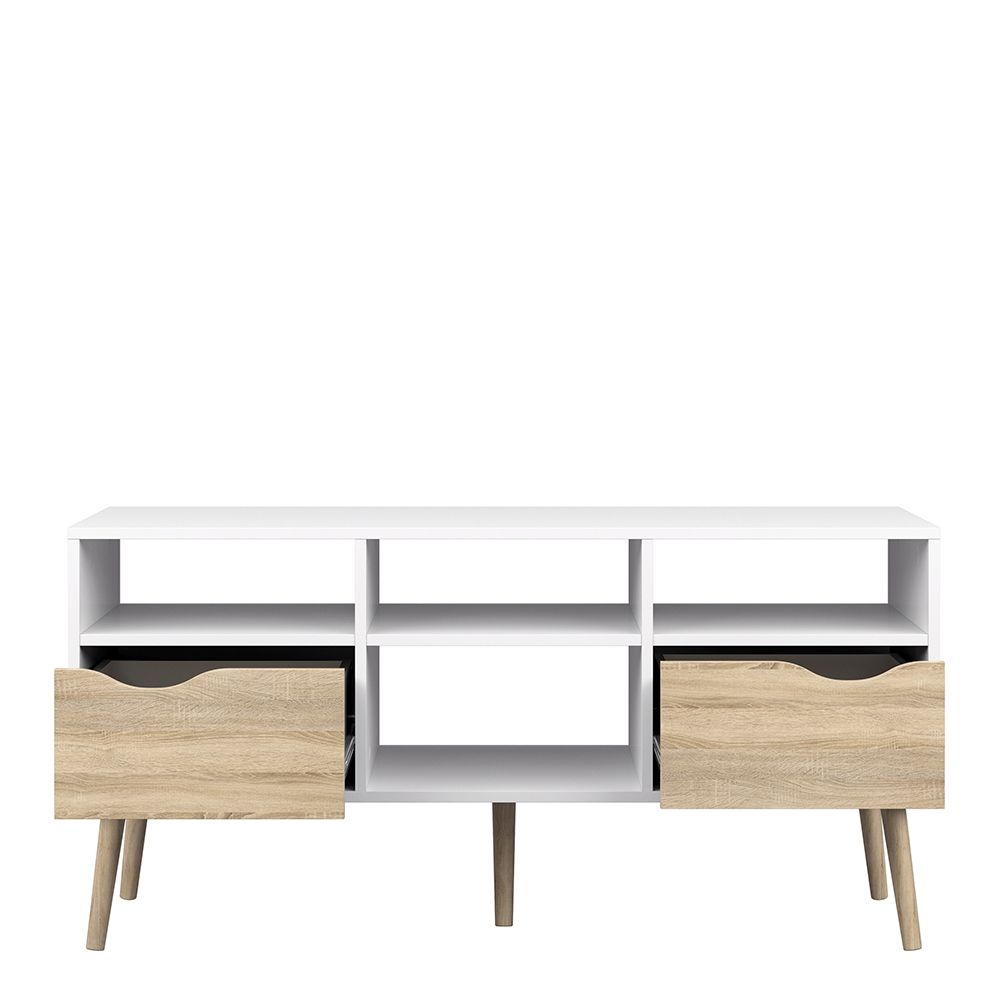 Oslo TV Unit - Wide - 2 Drawers 4 Shelves in White and Oak