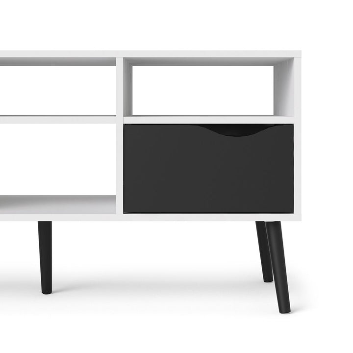 Oslo TV Unit - Wide - 2 Drawers 4 Shelves in White and Black Matt