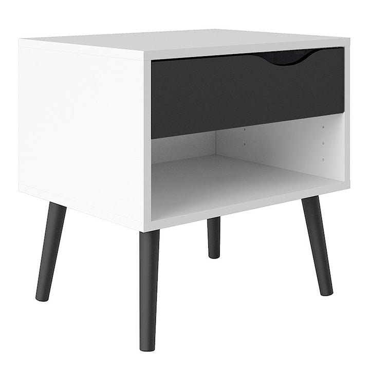 Oslo Bedside 1 Drawer in White and Black Matt