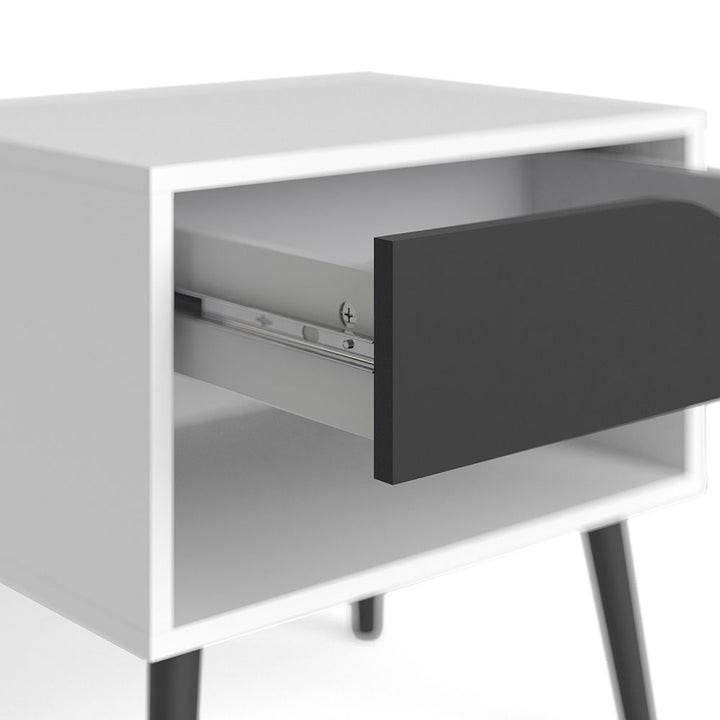 Oslo Bedside 1 Drawer in White and Black Matt