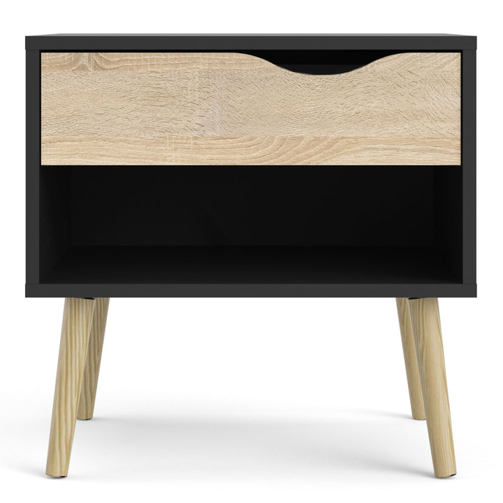 Oslo Bedside 1 Drawer in Black and Oak