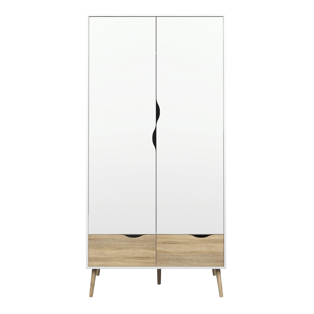 Oslo Wardrobe 2 Doors 2 Drawers in White and Oak